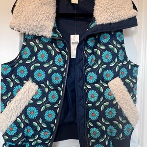 Anthropology Floral Puffer Vest with Sherpa Lining